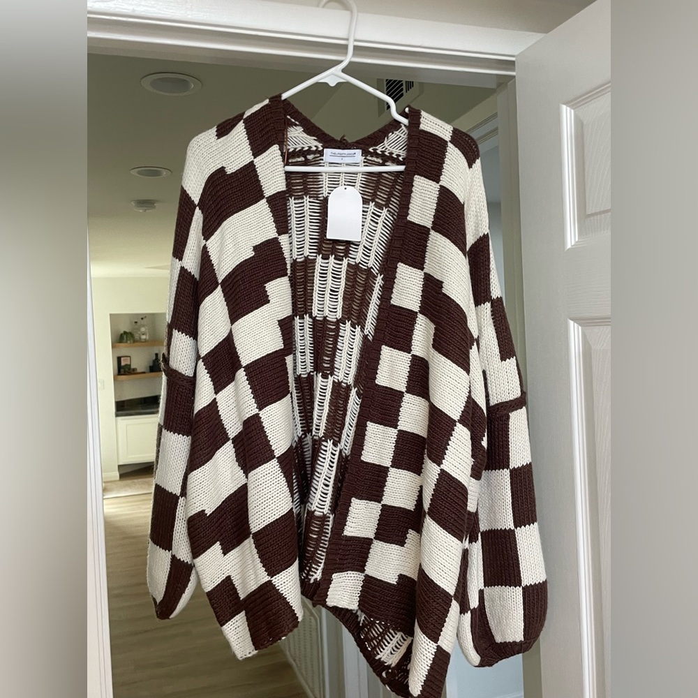 The Lifestyled Co Checkered Open Cardigan